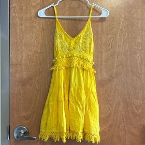 Antica Sartoria by Giacomo Cinque Yellow Embroidered Boho Mini Dress One Size